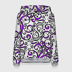 Толстовка-худи женская Фиолетовые кружевные узоры, цвет: 3D-меланж