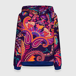 Толстовка-худи женская Индийские этнические узоры, цвет: 3D-синий