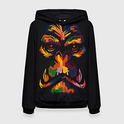 Толстовка-худи женская Морда гориллы поп-арт, цвет: 3D-черный