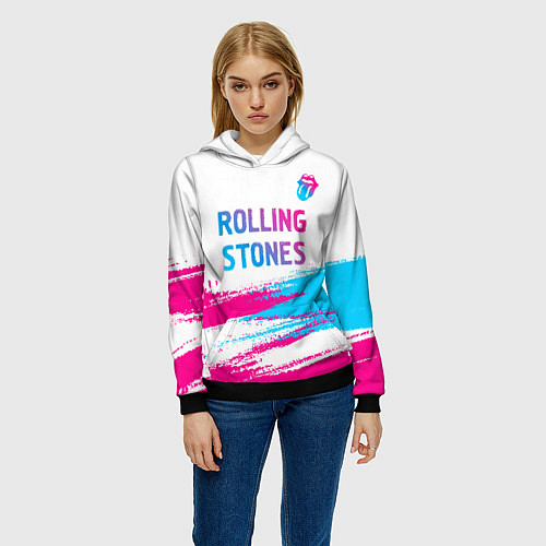 Женская толстовка Rolling Stones neon gradient style посередине / 3D-Черный – фото 3