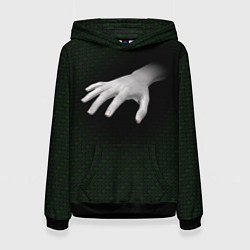 Толстовка-худи женская Белая рука на плетёной текстуре, цвет: 3D-черный
