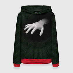 Толстовка-худи женская Белая рука на плетёной текстуре, цвет: 3D-красный