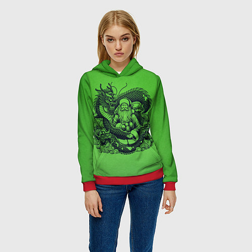 Женская толстовка Дракон и Дед Мороз азиат / 3D-Красный – фото 3