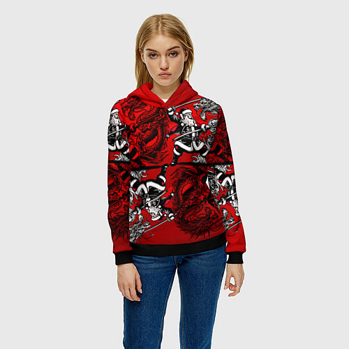 Женская толстовка Дед Мороз с копьем и драконом / 3D-Черный – фото 3