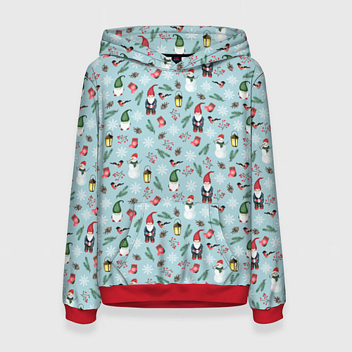 Женская толстовка Новогодние акварельные гномы / 3D-Красный – фото 1