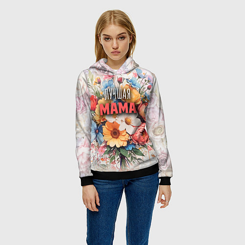 Женская толстовка Лучшая мама с букетом цветов / 3D-Черный – фото 3