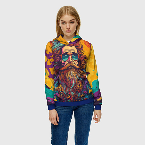 Женская толстовка Стильный хиппи в очках / 3D-Синий – фото 3