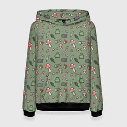 Толстовка-худи женская Goblincore - паттерн, цвет: 3D-черный