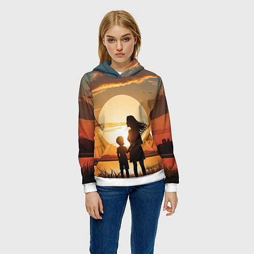Женская толстовка Мать и дитя на закате / 3D-Белый – фото 3