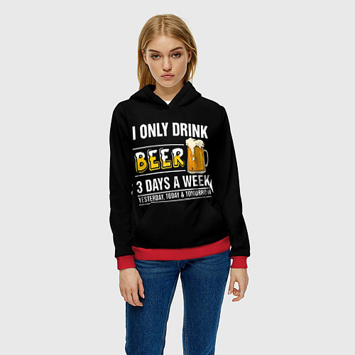 Женская толстовка I only drink beer 3 days a week / 3D-Красный – фото 3