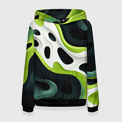 Толстовка-худи женская Белая вязкая текстура на зеленой, цвет: 3D-черный