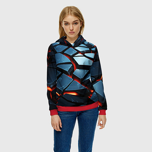 Женская толстовка Абстрактные плиты с оранжевым светом / 3D-Красный – фото 3