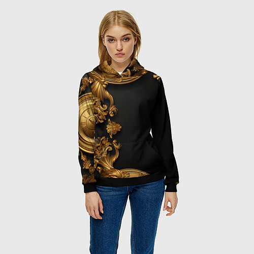Женская толстовка Золотые объемные узоры / 3D-Черный – фото 3