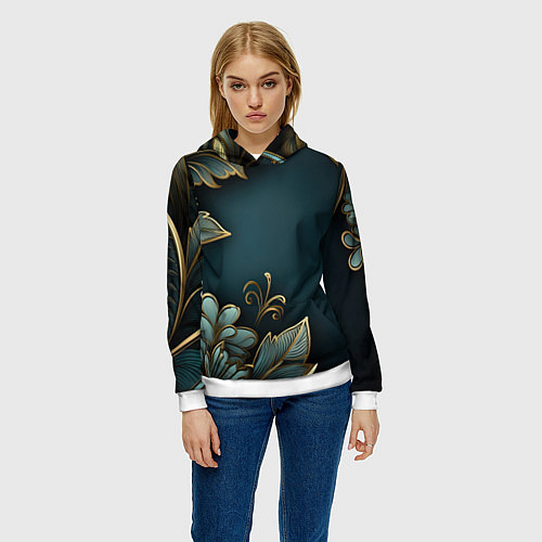 Женская толстовка Объемные узоры и листья / 3D-Белый – фото 3