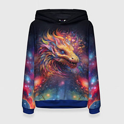 Толстовка-худи женская Космический дракон - символ года, цвет: 3D-синий