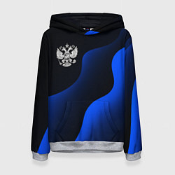 Толстовка-худи женская Герб РФ - глубокий синий, цвет: 3D-меланж