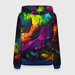 Толстовка-худи женская Яркие разноцветные краски, цвет: 3D-синий