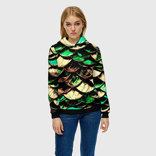 Женская толстовка Чешуя зеленого дракона / 3D-Черный – фото 3