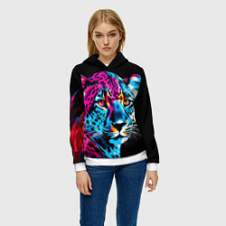 Толстовка-худи женская Леопард в неоновых цветах, цвет: 3D-белый — фото 2