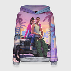 Толстовка-худи женская Jason & Lucia - GTA 6 official art, цвет: 3D-меланж