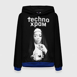 Толстовка-худи женская Techno храм монашка сфужером, цвет: 3D-синий