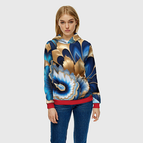 Женская толстовка Королевский синий с золотом / 3D-Красный – фото 3