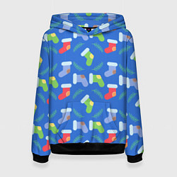 Толстовка-худи женская Рождественские валенки, цвет: 3D-черный