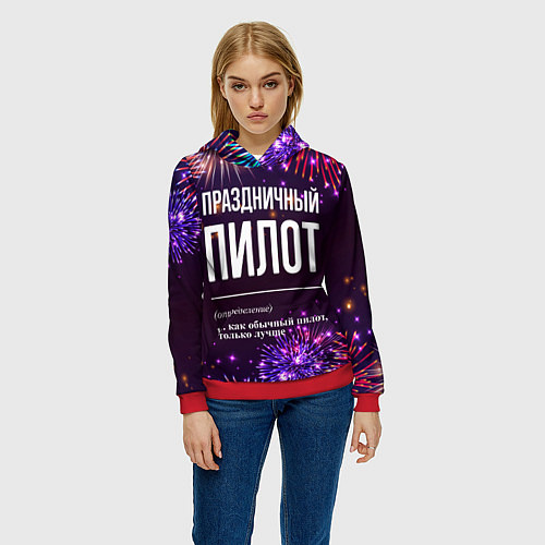 Женская толстовка Праздничный пилот: фейерверк / 3D-Красный – фото 3