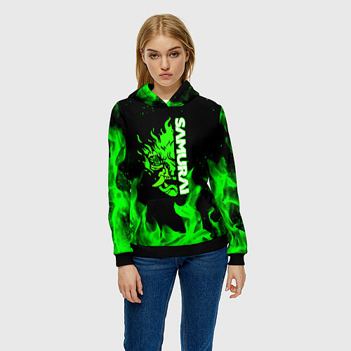 Женская толстовка Samurai green fire toxic / 3D-Черный – фото 3