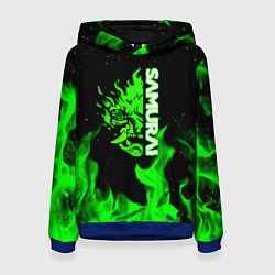 Толстовка-худи женская Samurai green fire toxic, цвет: 3D-синий