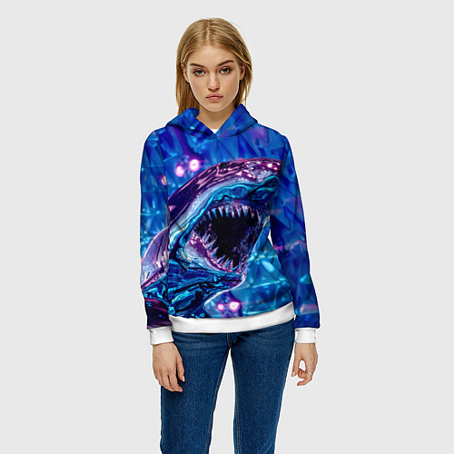 Женская толстовка Фиолетовая акула / 3D-Белый – фото 3