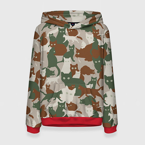 Женская толстовка Кошки - камуфляж / 3D-Красный – фото 1