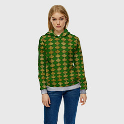 Толстовка-худи женская Зелёно-золотая чешуя, цвет: 3D-меланж — фото 2