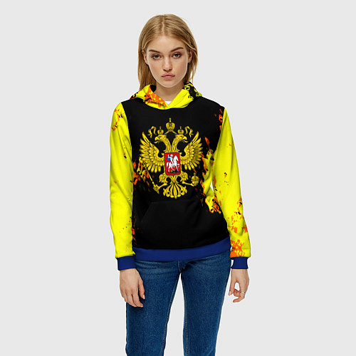 Женская толстовка Герб РФ краски жёлтые патриотизм / 3D-Синий – фото 3