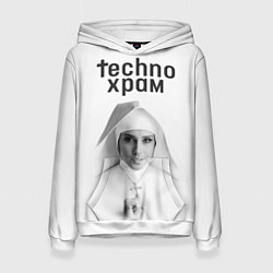 Толстовка-худи женская Techno храм монашка улыбается, цвет: 3D-белый
