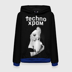 Толстовка-худи женская Techno храм монашка с золотыми браслетами, цвет: 3D-синий