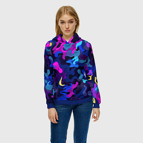 Женская толстовка Яркие разноцветные пятна в виде камуфляжа / 3D-Синий – фото 3