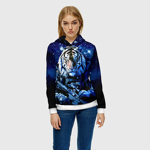Женская толстовка Тигр солдат снег и звезды / 3D-Белый – фото 3