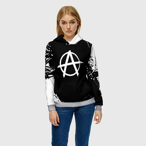 Женская толстовка Анархия белая краска / 3D-Меланж – фото 3
