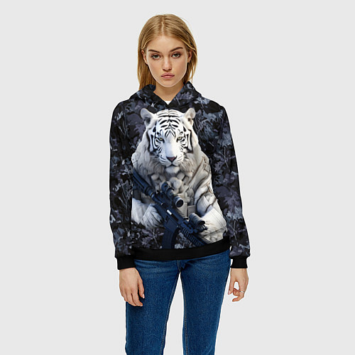 Женская толстовка Белый тигр солдат / 3D-Черный – фото 3