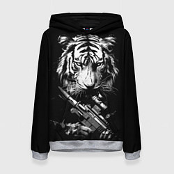 Толстовка-худи женская Тигр с винтовкой, цвет: 3D-меланж