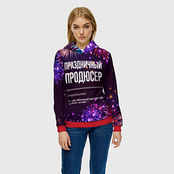 Толстовка-худи женская Праздничный продюсер: фейерверк, цвет: 3D-красный — фото 2