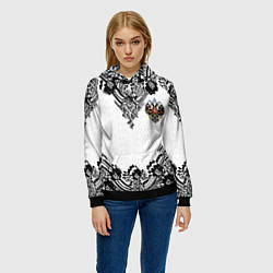 Толстовка-худи женская Имперский узор Россия герб патриотизм, цвет: 3D-черный — фото 2