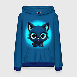 Толстовка-худи женская Котёнок на синем, цвет: 3D-синий
