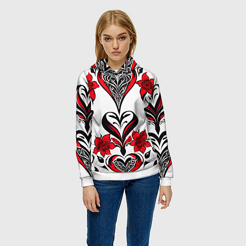 Женская толстовка Красный узор сердце / 3D-Белый – фото 3