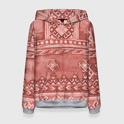 Толстовка-худи женская Красный славянский орнамент, цвет: 3D-меланж