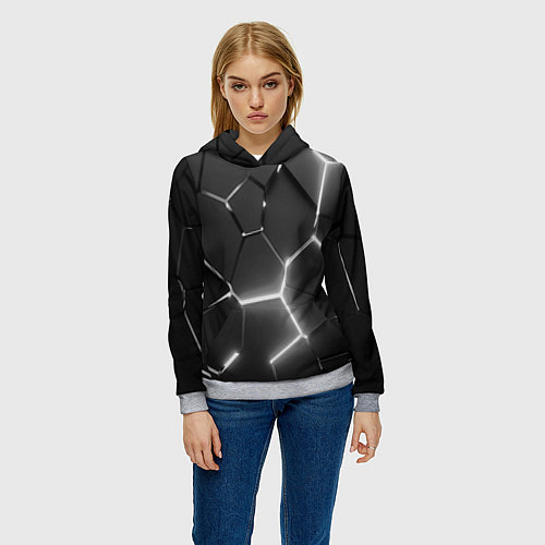 Женская толстовка Чёрные плиты разломы броня / 3D-Меланж – фото 3