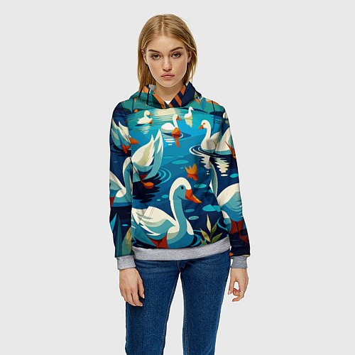 Женская толстовка Гуси лебеди вода / 3D-Меланж – фото 3