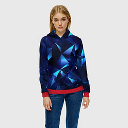 Толстовка-худи женская Синие осколки из мелких абстрактных частиц, цвет: 3D-красный — фото 2