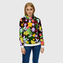 Толстовка-худи женская Гавайская цветочная расцветка, цвет: 3D-белый — фото 2